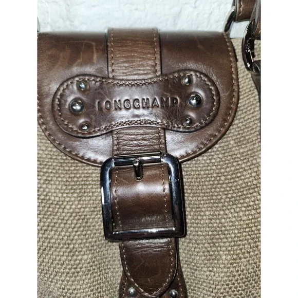 Longchamp Paris Idole Hobo Bag Brown Double Handle Fabric With Leather. VTG EUC - Picture 4 of 11